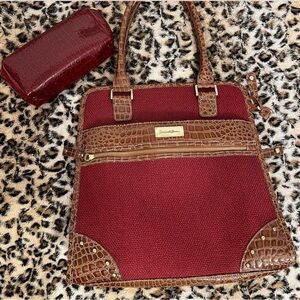 Burgundy and Crocodile-Embossed Bag with mini bag